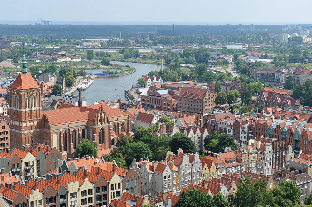 Gdańsk, Danzica, Polonia 2013. Veduta sulla città dalla torre della chiesa di Santa Maria